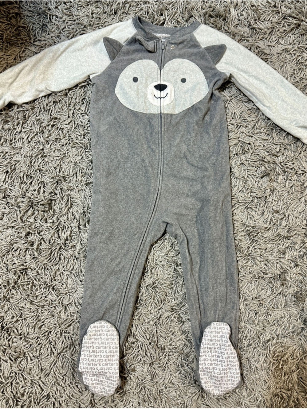 Carter's Gray Fox Face Footed One-Piece Pajamas